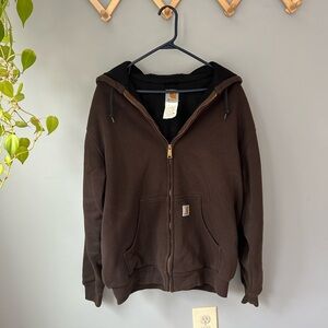 Carhartt Thermal Lined Brown Zip-Up Hoodie Size Medium